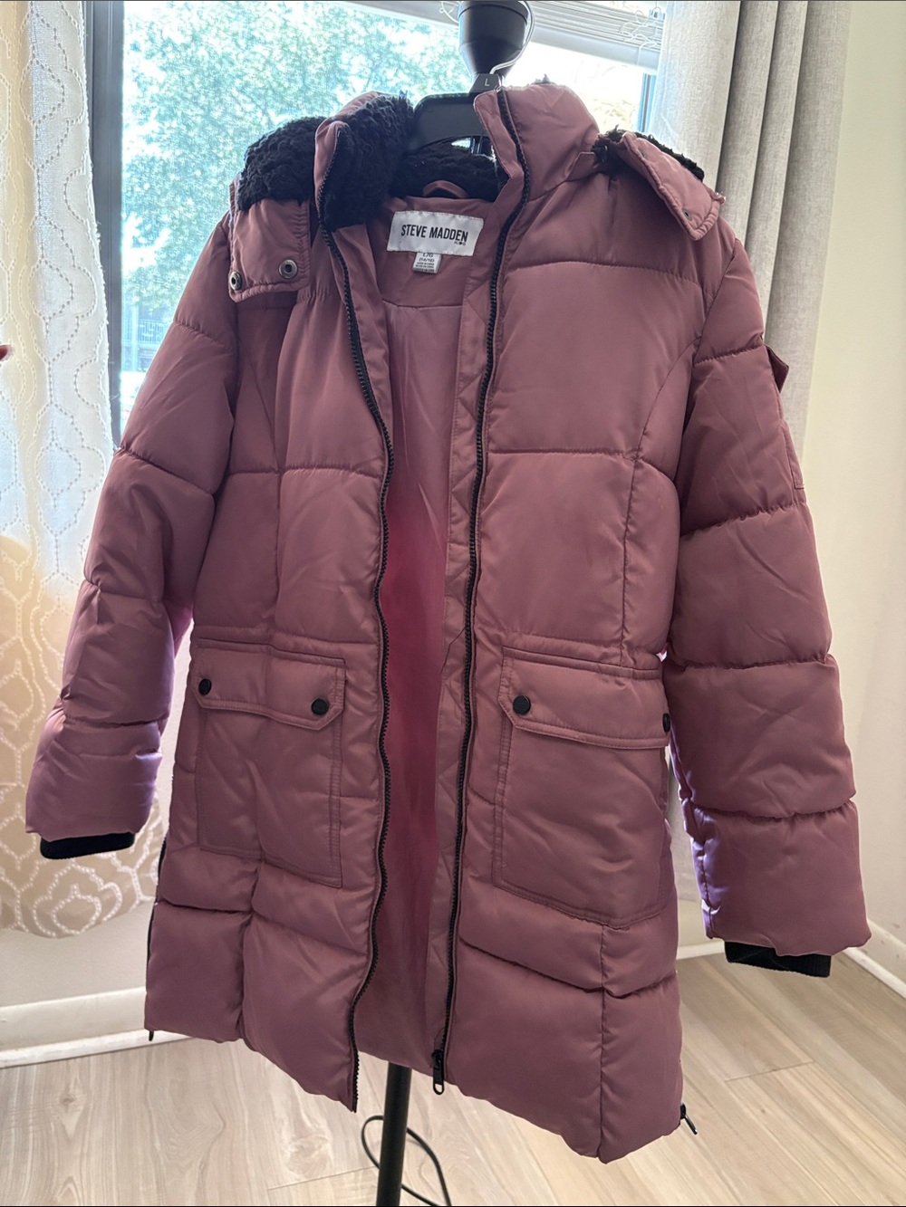 Steve Madden Girls Mauve Long Puffer Coat